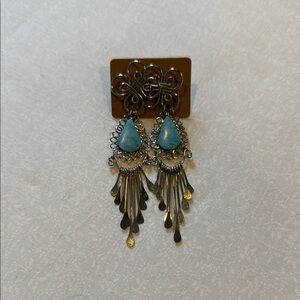 Art Deco Silver and Blue Earrings with Teardrop Design‎